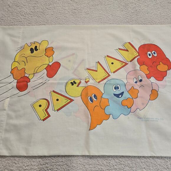Vintage Pac-Man Single Standard Pillowcase Bally Midway Dan River Made in USA - Picture 6 of 12